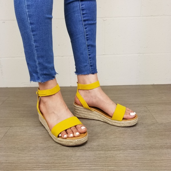 Yellow Open Toe Espadrille Wedge Sandals - Picture 2 of 8